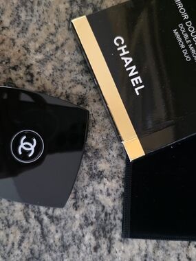 Chanel Black Compact Mirror Duo with Gold Accents
